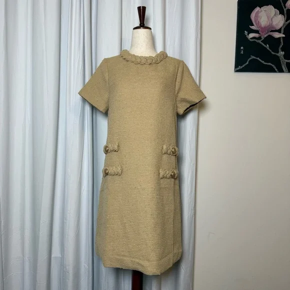 Tuckernuck Jackie Tweed Shift Dress Croissant Tan Preppy Womens Small - Picture 3 of 16